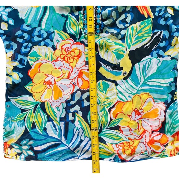MELISSA PAIGE Top Women’s Blouse Sheer Floral Beaded Cold Shoulder Tunic Medium - Picture 7 of 12